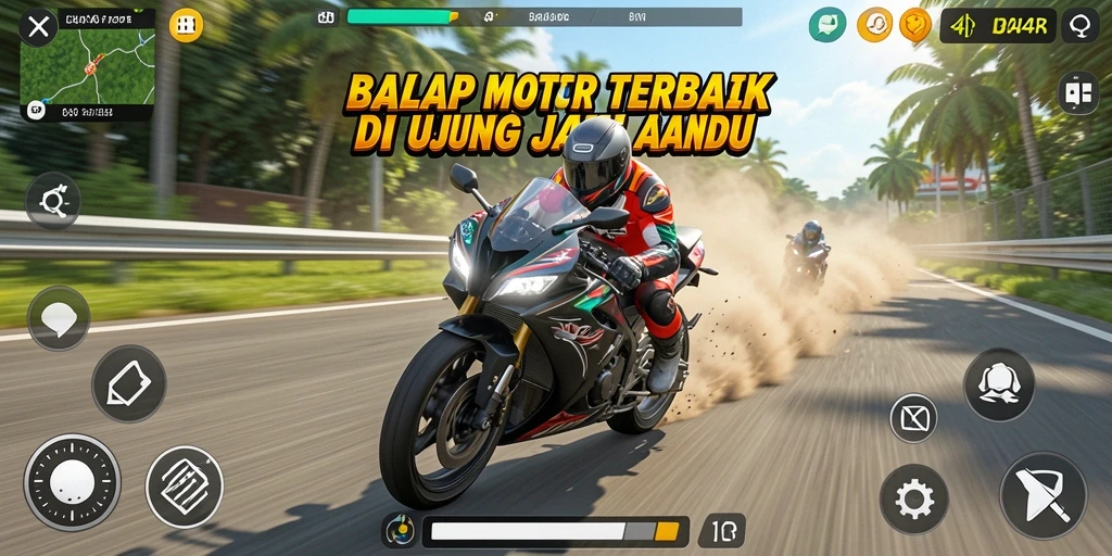 Gameplay seru balapan motor di trek yang menantang.