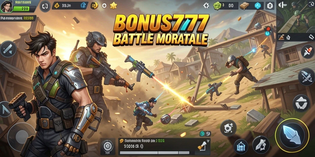 Gameplay seru BONUS777 dengan pertempuran Battle Royale yang mendebarkan.