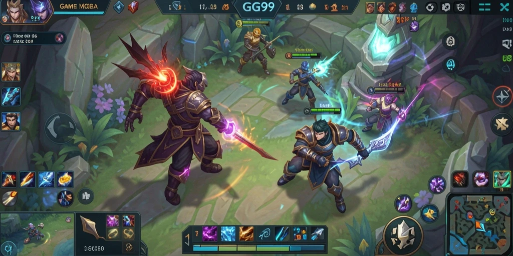 Screenshot gameplay GG99 yang menampilkan pertarungan hero seru.