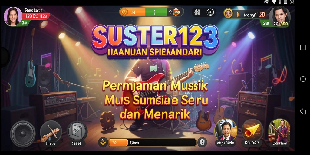 Tampilan gameplay SUSTER123 dengan berbagai pilihan musik dan tantangan.
